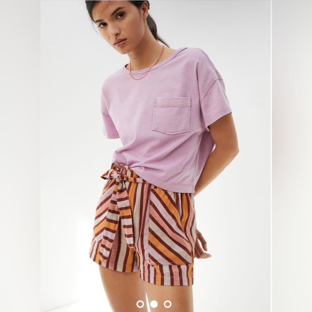 Anthropologie Pink & Orange Belted Stripe Shorts - size XS